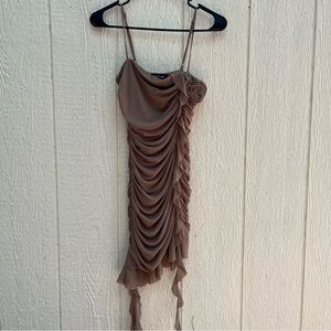 NWOT Refuge Brown Dress with Rosette Bodycon Women’s Small